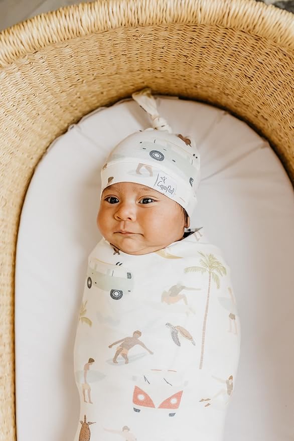 Copper Pearl Baby Beanie Hat Top Knot Stretchy Soft Maui
