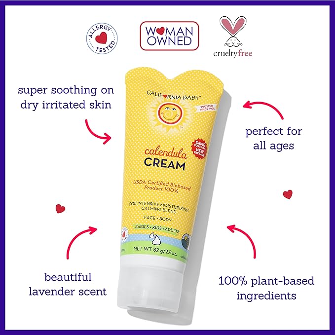 California Baby Calendula Cream | 100% Plant-Based Moisturizer | Lavender Baby Lotion | Face Moisturizer For Dry Skin | Hypoallergenic | 2.9 oz / 82g