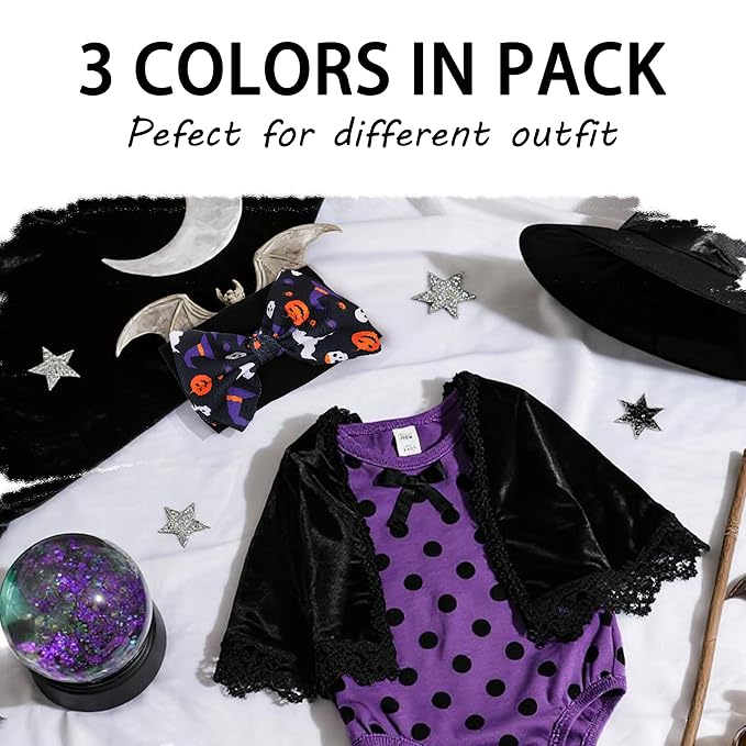 Halloween Baby Headbands 3 Pcs Nylon Headbands with Bows for Baby Girl for Newborns, Infants, Toddlers Halloween Outfit