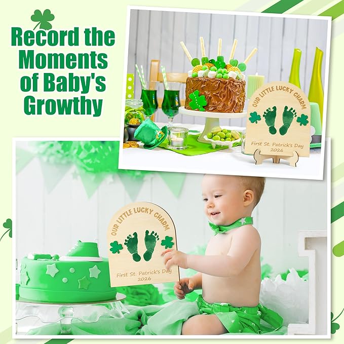 R HORSE Baby's First DIY St. Patrick's Day Footprint or Handprint Art Sign Craft, 3D Engraved Wooden Standable Ornament, Newborn Keepsake Gift Photo Prop for Unisex Baby St. Patrick's Day Baby Shower