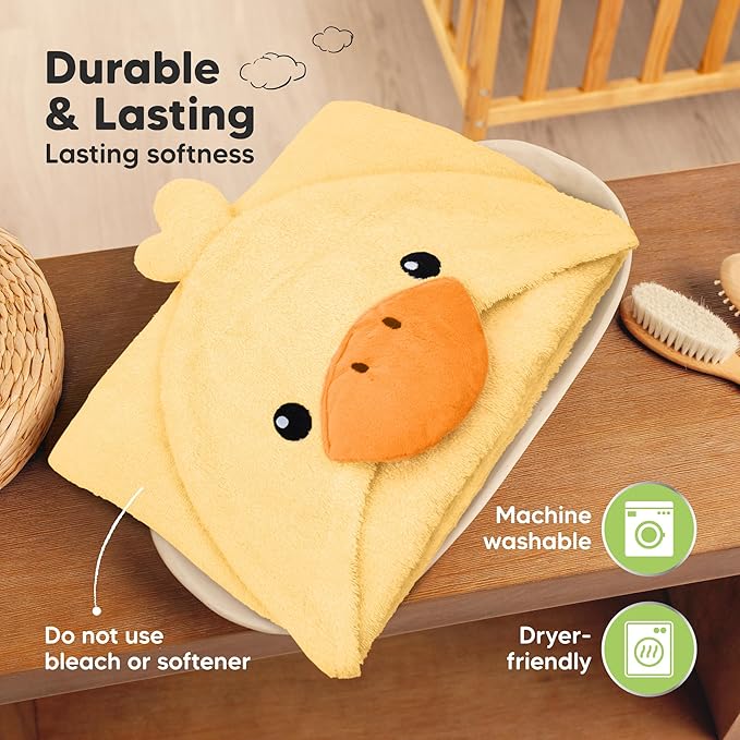 KeaBabies Organic Baby Towel with Hood for Girls, Boys - Soft, Absorbent, 100% Cotton Hooded Baby Towels for Newborns, Infants, Large Hooded Bath Towels for Babies, Kids, Toddler 1-3 (Duci)