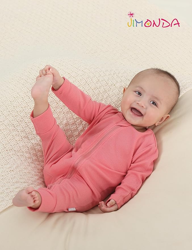 Jimonda Ribbed Rayon From Bamboo Baby Boys/Girls Sleepers, 2-Way Zipper Long Sleeve Footless Pajamas With Mittens Soft Pjs