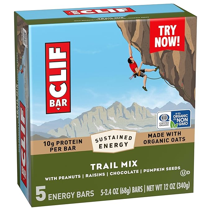 CLIF BAR - Energy Protein Bars - Trail Mix - Made with Organic Oats - Energy Bars - Non-GMO - (10 Pack)