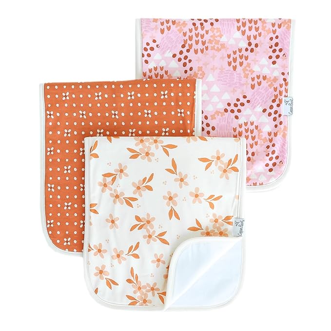 Copper Pearl Baby Burp Cloth Large 21''x10'' Size Premium Absorbent Triple Layer 3-Pack Gift Set Rue