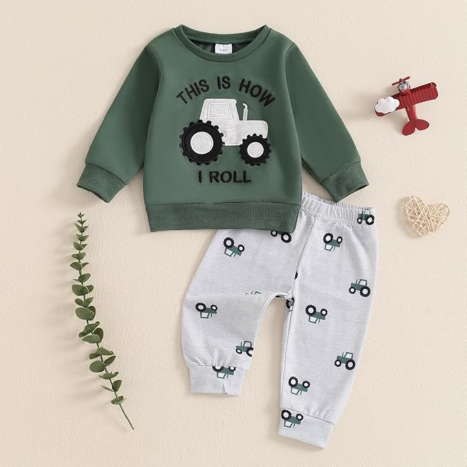 Baby Boy Fall Clothes Set Long Sleeve Letter Print Sweatshirt Pants Toddler Infant Outfits 6 12 18 24 Months 2T