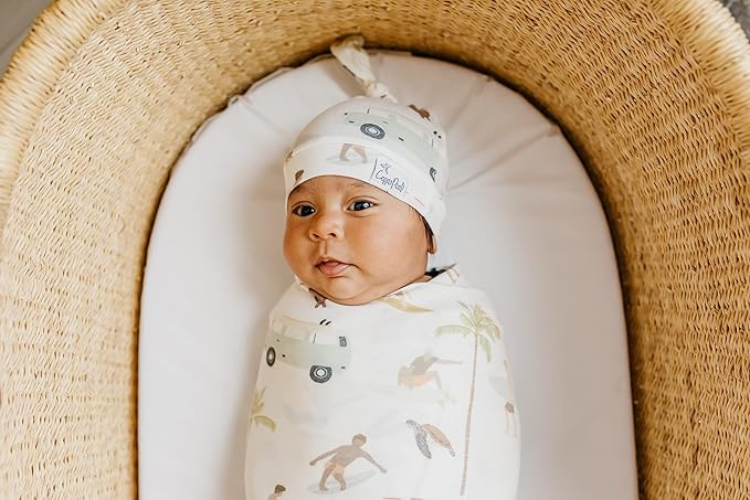 Copper Pearl Baby Beanie Hat Top Knot Stretchy Soft Maui