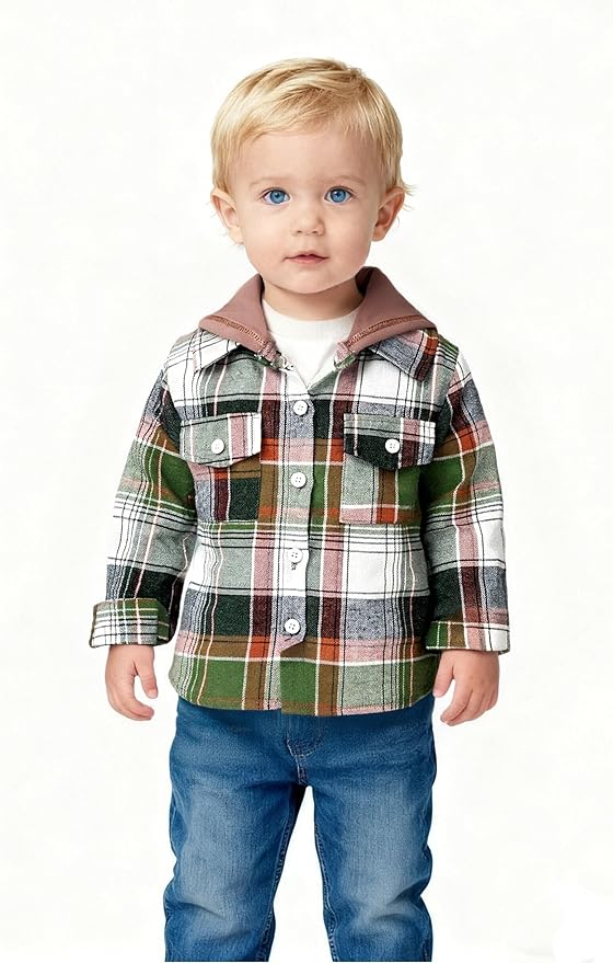 YOUNGER STAR Toddler Kids Boys Girls Flannel Hooded Plaid Shirt Button Baby Red Clothes