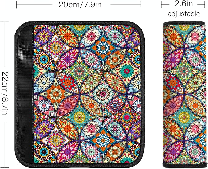 Car Seat Belt Pad Cover, 2-Pack Soft Car Safety Seat Belt Strap Shoulder Pad for Adults and Children, Suitable for Car Seat Belt, Backpack, Shoulder Bag (Pretty Mandala)