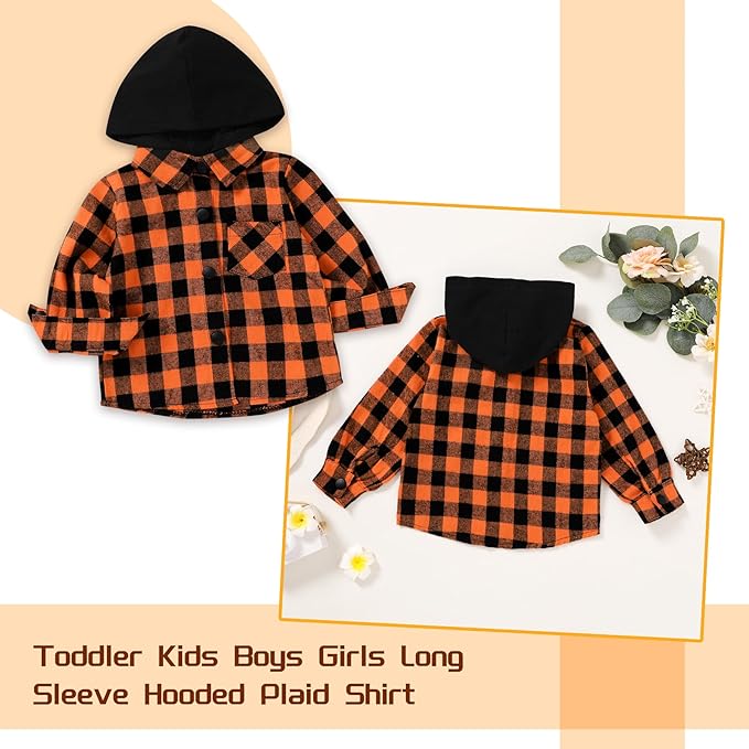 YOUNGER STAR Toddler Kids Boys Girls Flannel Hooded Plaid Shirt Button Baby Red Clothes