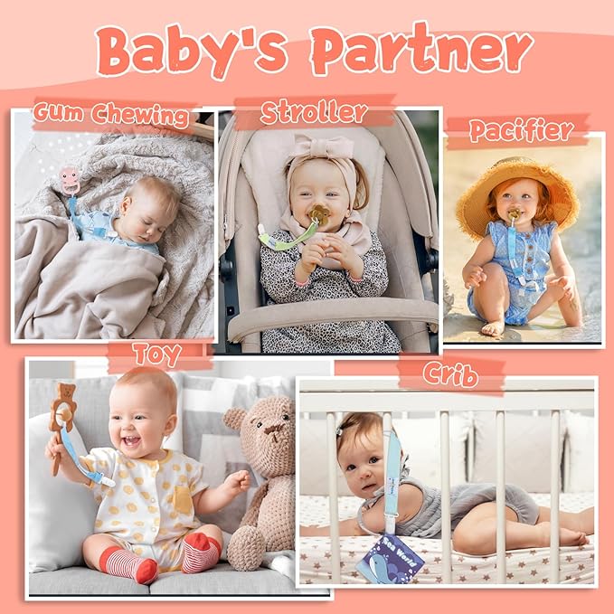 Babygoal Girl Pacifier Clips, 6 Pack Pacifier Holder for Boys and Girls Fits Most Pacifiers 6MP05