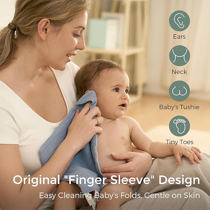 Momcozy Baby Washcloths - 4 Layer Design| Medium Thickness| Soft & Absorbent| Premium Cotton for Newborns' Skin-Great for Bathing, Wiping & on-the-go Use, Shower Gift and Essential(5 Pack, 10x10 inch)