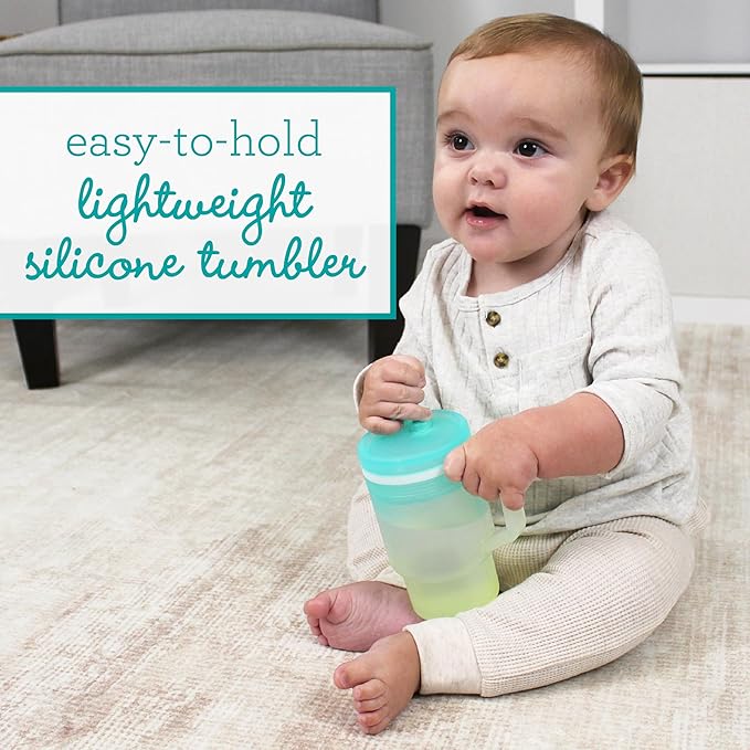 Infantino My 1st Tumbler, Silicone Sippy Cup with Straw & Handle, Spill-Resistant Baby Cup for On-the-Go, BPA-Free Transition Bottle, Lime Light