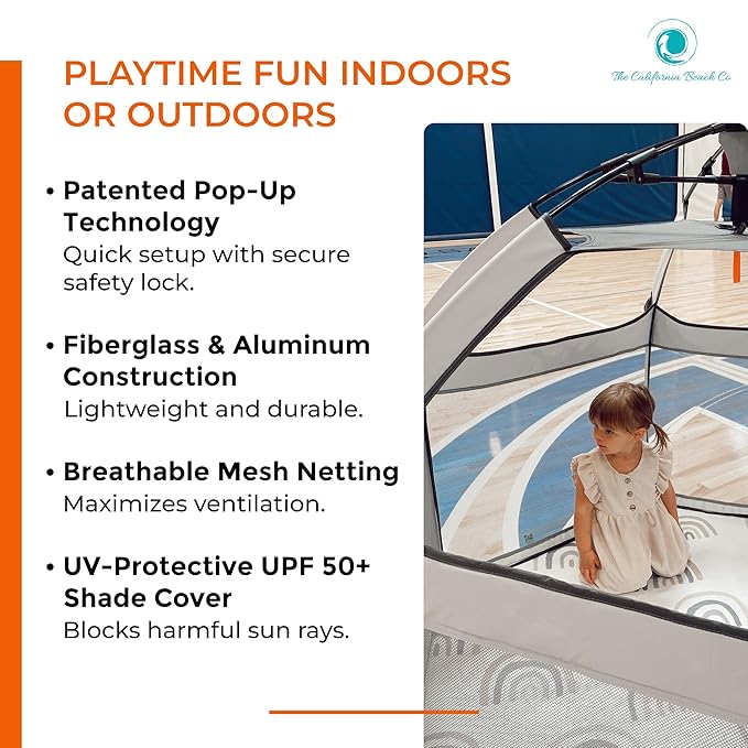 Light Grey POP 'N GO Baby Playpen - Indoor & Outdoor Playpen for Babies and Toddlers - Baby Beach Tent, Foldable, Portable W/Canopy & Travel Bag - Pop Up Pack and Play Yard