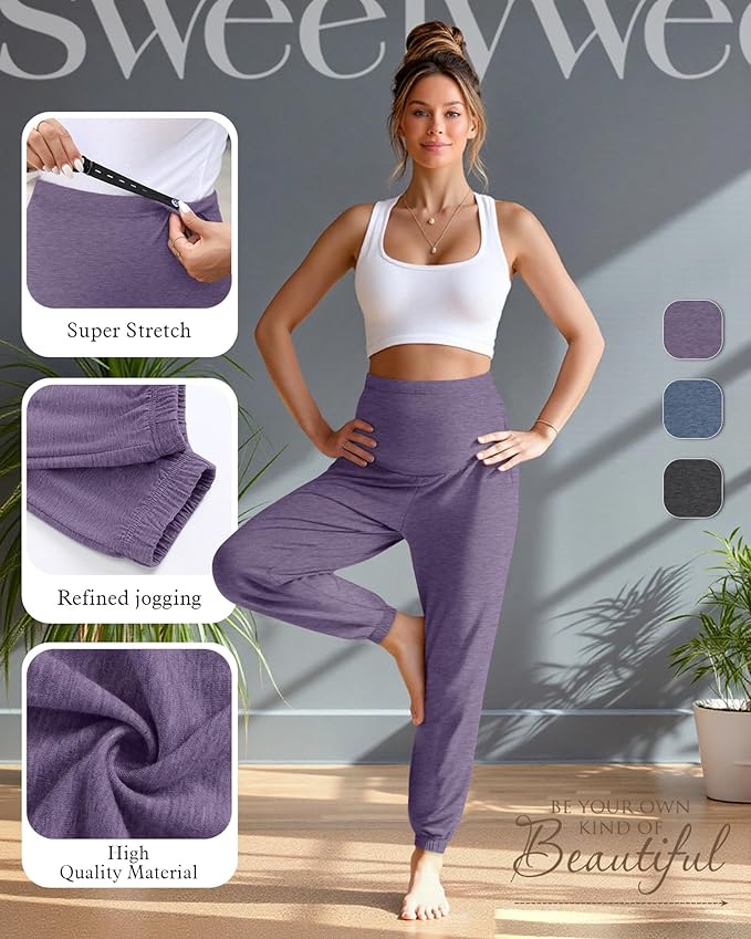 3 Pack Women's Maternity Pants Maternity Jogger Sweatpants Over The Belly Stretchy Pregnancy Pants with Pockets