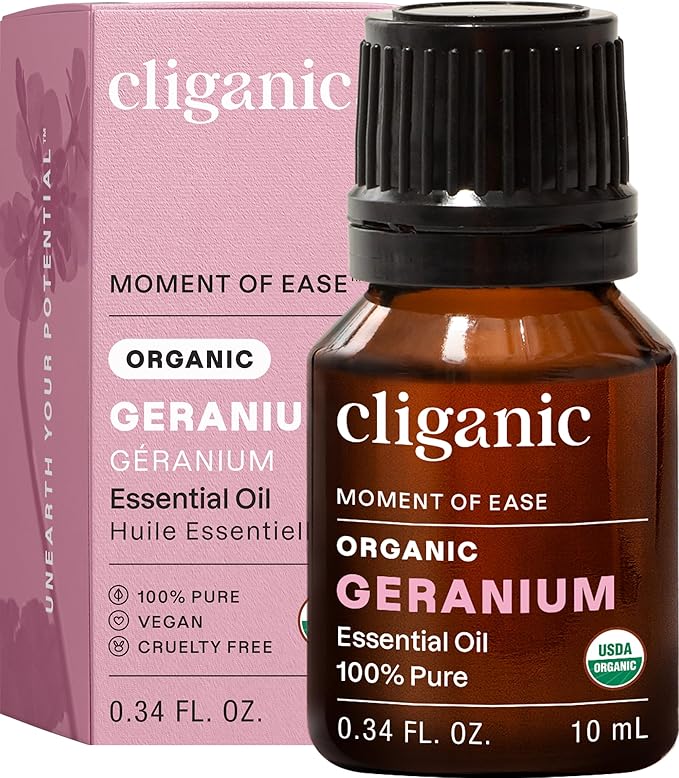 Cliganic Organic Geranium Essential Oil, 100% Pure Natural for Aromatherapy | Non-GMO Verified (Packaging May Vary)