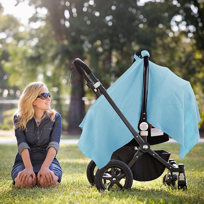 Metplus Muslin Car Seat Cover for Babies - Carseat Stroller Cover Infant Stroller Covers for Boys and Girls, Breathable & Lightweight, Fits Most Strollers & Baby Car Seats
