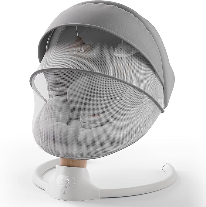Baby Swings for Infants, FasonBaby Electric Baby Swing with 10 Preset Melodies, 5 Speeds, Remote Control and Bluetooth - Portable Infant Swing for Indoor and Outdoor(Grey)