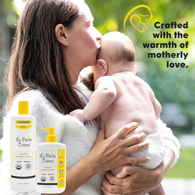 La Petite Creme French Premium Diapering Lotion - Diaper Cream Alternative to Baby Wipes - Gentle Moisturizer & Skin Cleanser with USDA Certified Organic Ingredients - Baby Essentials (20 oz)