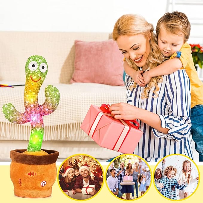 Volume Adjustable Dancing Talking Cactus, Singing Repeating Recording Mimicking Cactus Baby Toys, Interactive Learning Tummy Time Toy for Toddler Boys Girls, Stocking Stuffers for Kids, for Grandkids