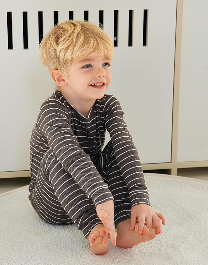 moimoln Stripe Pajamas Set 12M-8Y Ribbed Unisex Baby & Toddler, Soft Viscose, Snug-Fit, Everyday Sleepwear