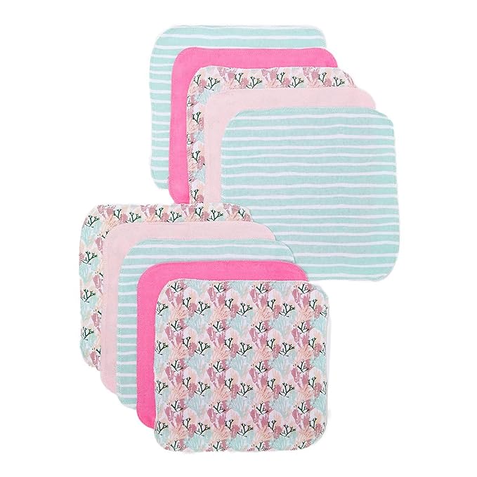 Spasilk 10-Piece Washcloth Set for Newborn Boys and Girls, Soft Terry Baby Washcloths, Baby Essentials, Pink Coral