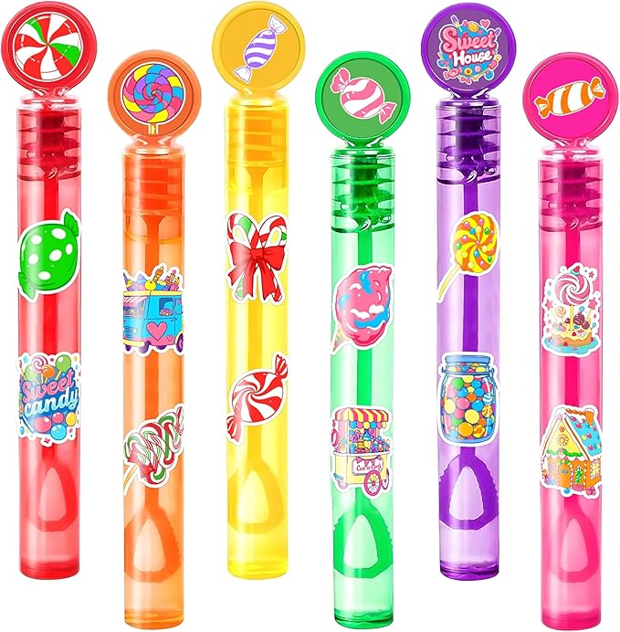 Candyland Party Favors for Kids – 24PCS Sweet-Themed Mini Bubble Wands, Great for Birthday Supplies, Pinata Fillers, Goodie Bags & Classroom Rewards