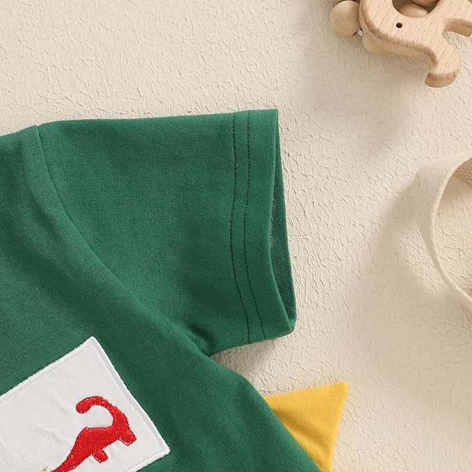 fhutpw Toddler Baby Boy Summer Clothes Tractor Letter Short Sleeve T-Shirt Tops Pockets Casual Shorts Set Infant Outfits