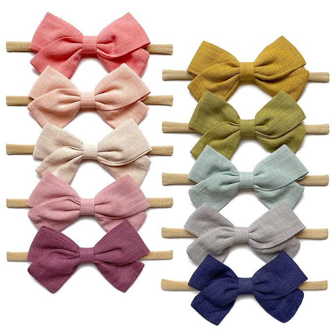 Cherssy Baby Girl Headbands and Hair Bows, 10pcs Stretchy Nylon Hairbands for Newborn, Infant, Toddlers