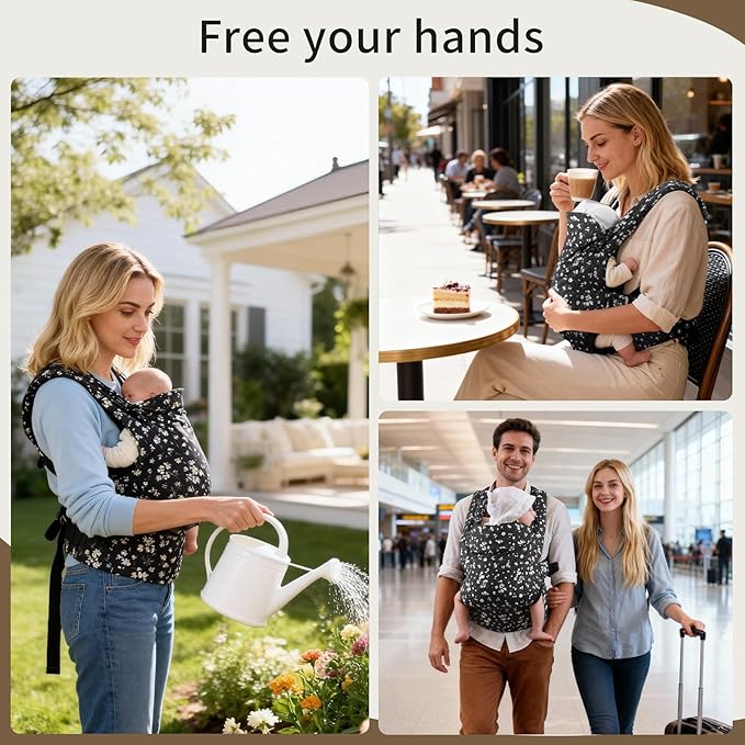 FRUITEAM Baby Carrier, Toddler Carrier with Adjustable Seat Size, Comfortable & Ergonomic Baby Carrier Newborn (7-25 LBS), Easy to Wear, Travel and Hiking Friendly (Black Floral)