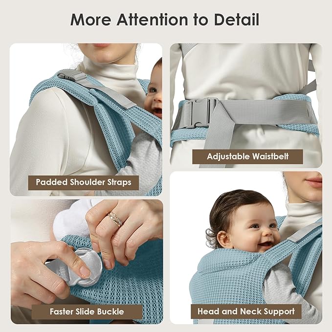 Baby Carrier Newborn to Toddler, Easy Adjustable Toddler Carrier for 7-30lbs, Baby Holder Wrap Carrier, Breathable Mesh Fabric Infant Kangaroo Hip Carriers with Lumbar Support, Blue