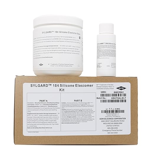 Dowsil SYLGARD 184 (Form Dow Corning) Silicone Elastomer Kit Base A + Curing Agent Solidifier B for Electrical Component Battery Board Assembly Room Temperature RT Heat Cure(1.1 lb = A 450g + B 45g)