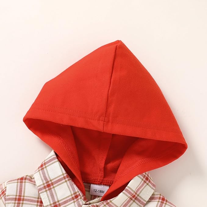YOUNGER STAR Toddler Kids Boys Girls Flannel Hooded Plaid Shirt Button Baby Red Clothes