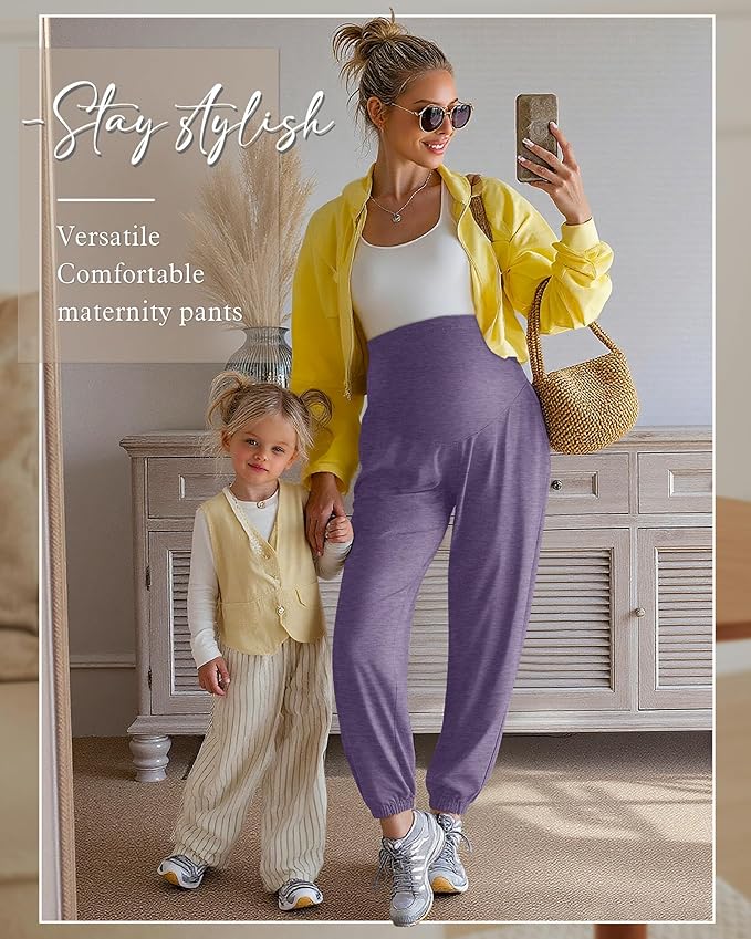 3 Pack Women's Maternity Pants Maternity Jogger Sweatpants Over The Belly Stretchy Pregnancy Pants with Pockets