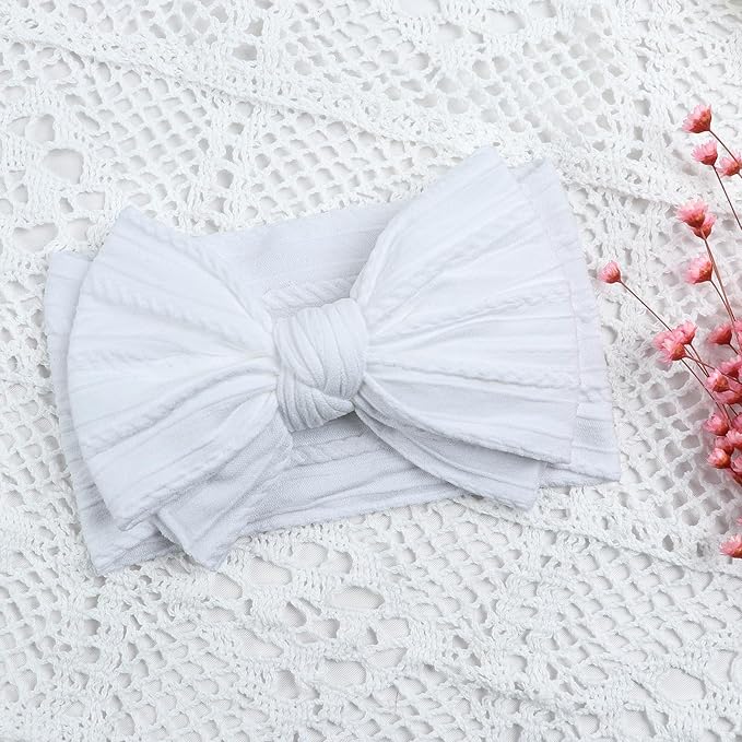 LemonSpace Handmade Baby Girls Bows Soft Stretchy Nylon Hair Bands Hair Accessories Baby headbands with Bows for Newborn Baby Girls Infant Toddlers Kids(White