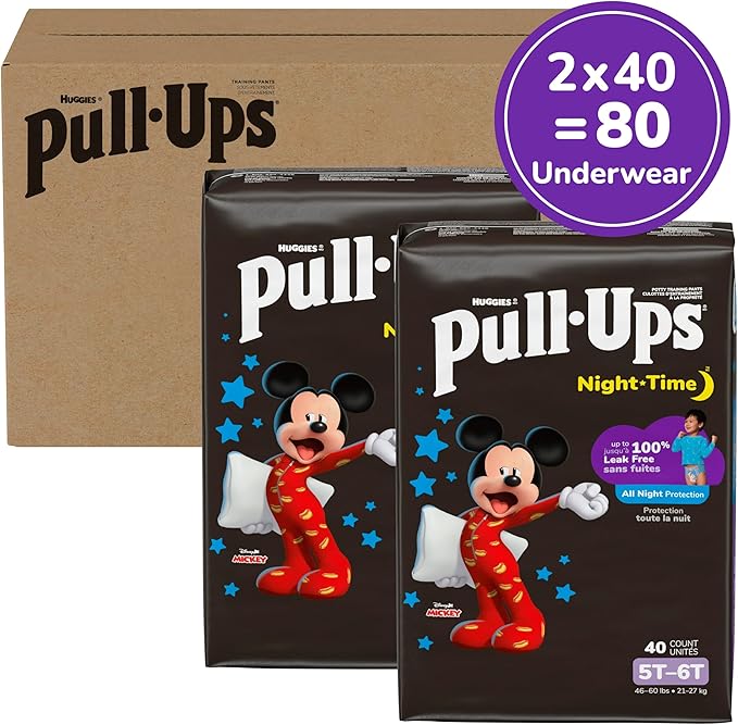 Pull-Ups Boys' Night-Time Potty Training Pants, Size 5T-6T Overnight Training Underwear (46-60 lbs), 80 Ct