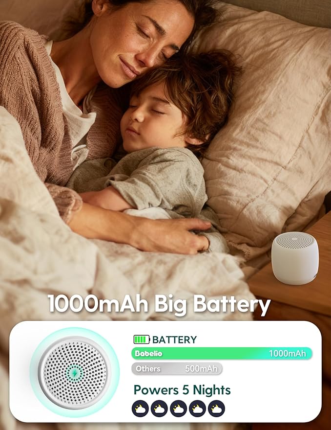 Babelio White Noise Sound Machine (Pocket Mini Pro) | 1000mAh Large Battery, 25 Non-looping Sounds for Adults, Kids & Babies, Timer, Memory Function, Pocket-Sized & Travel Essentials, White