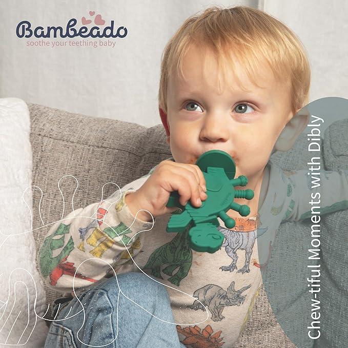 Bambeado Baby Teether Toy: Dibly - The Dino Baby Teething Toys BPA-Free Teethers Inspired by Nature with Natural Rubber Pacifier