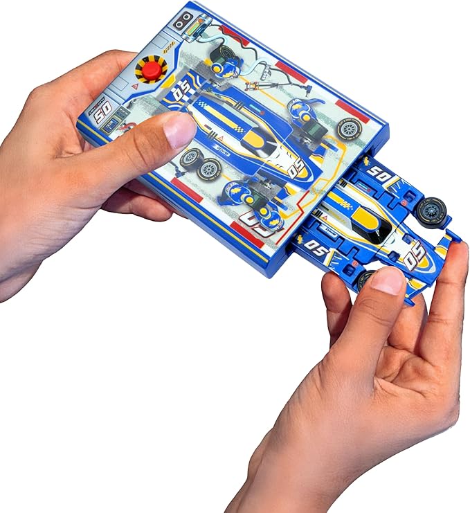 FLAT 2 FAST Original Speed Card Racer – Flat Car Racer and Pocket Size Racecar Launcher with Real Rubber Tires for High-Speed Racing – Load, Launch, Race! – Cobalt Blue