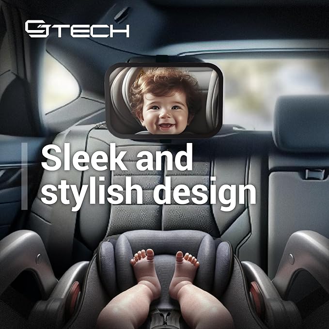 Baby Car Mirror with 360° Rotation – 9.8" Convex Shatterproof Mirror for Baby Safety with Extra Wide & Clear View, Rear-Facing Car Seat Mirror with Adjustable Straps, Valentine’s Day Gift
