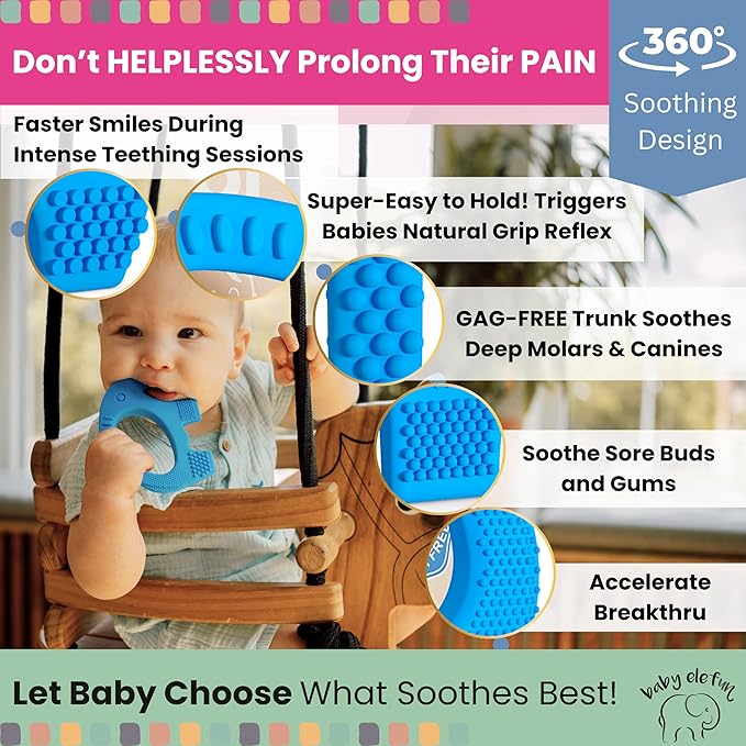 Baby Elefun Baby Teething Toys 5X Pain Relief Zero Delay 6-12 Months Blue
