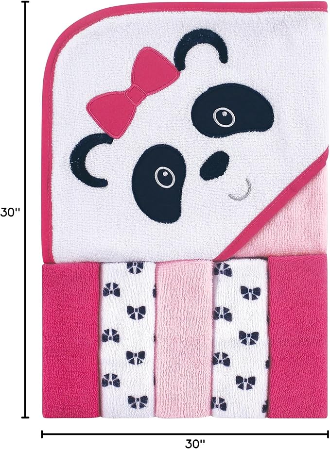 Luvable Friends Unisex Baby Hooded Towel with Five Washcloths, Panda, One Size (Pack of 2)