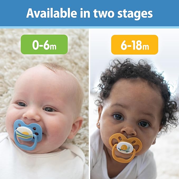 Dr. Brown's Advantage Baby Pacifier, Fully Symmetrical Soother with Soft Silicone Bulb, Skateboard Snail, 6-18m, BPA Free, 24 Pack