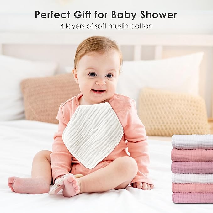Sunny zzzZZ Baby Muslin Washcloths -100% Cotton Muslin Soft Baby Bath Wash Cloths and Absorbent Burp Cloths for Newborns Kids Girls and Boys -12 Pack, 12x12 Inches - White+Light Sakura Series