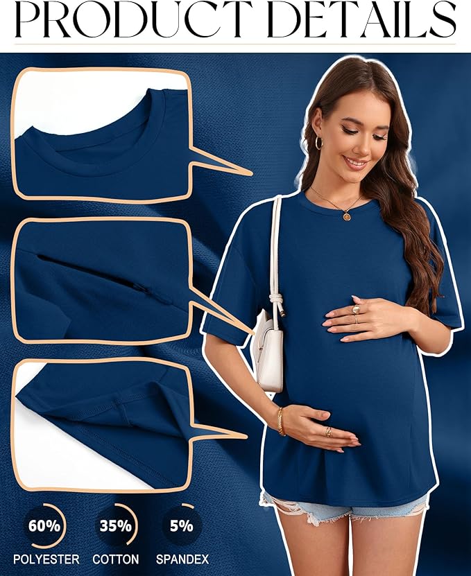 3 Pack Women's Oversize Nursing Breastfeeding Shirts Hidden Zipper Short Sleeve Loose Fit Maternity Tops
