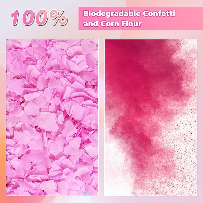 Gender Reveal Confetti Cannon, 4 Pack Biodegradable Confetti Paper with Cornstarch Powder, Confetti Blaster for Girl Gender Reveal, Party Poppers, Pink