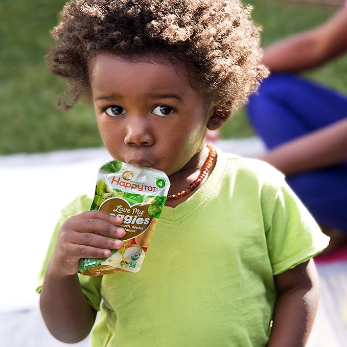 HAPPYTOT Organics Stage 4 Baby Food Pouches, Gluten Free, Vegan Snack, Love My Veggies, Fruit & Veggie Puree, Carrot, Banana, Mango & Sweet Potato, 4.22 Ounce (Pack of 16)