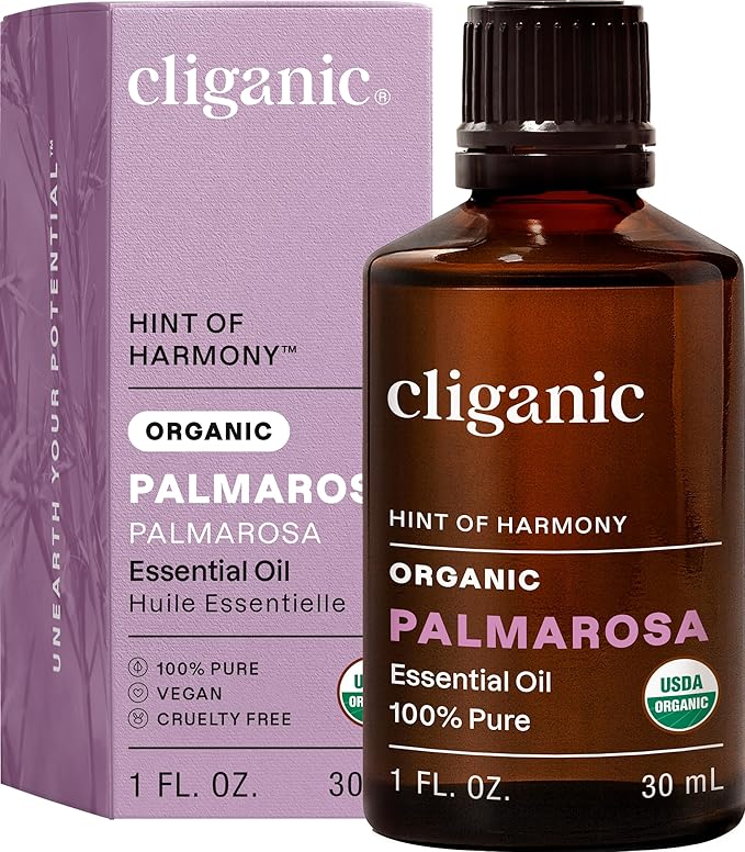 Cliganic USDA Organic Palmarosa Essential Oil, 1oz - 100% Pure Natural Undiluted for Aromatherapy | Non-GMO (Packaging May Vary)