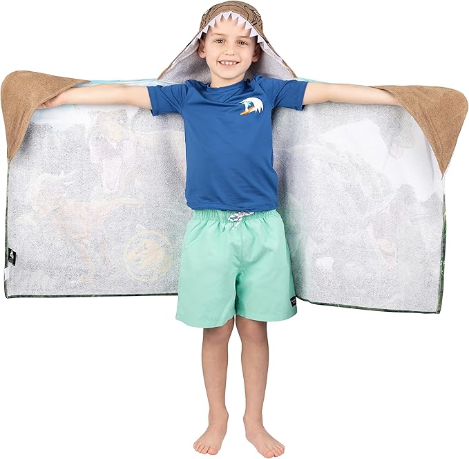 Jurassic World Dominion Soft Bath/Pool/Beach Cotton Terry Hooded Towel Wrap, 24 Inches x 50 Inches, By Franco Kids