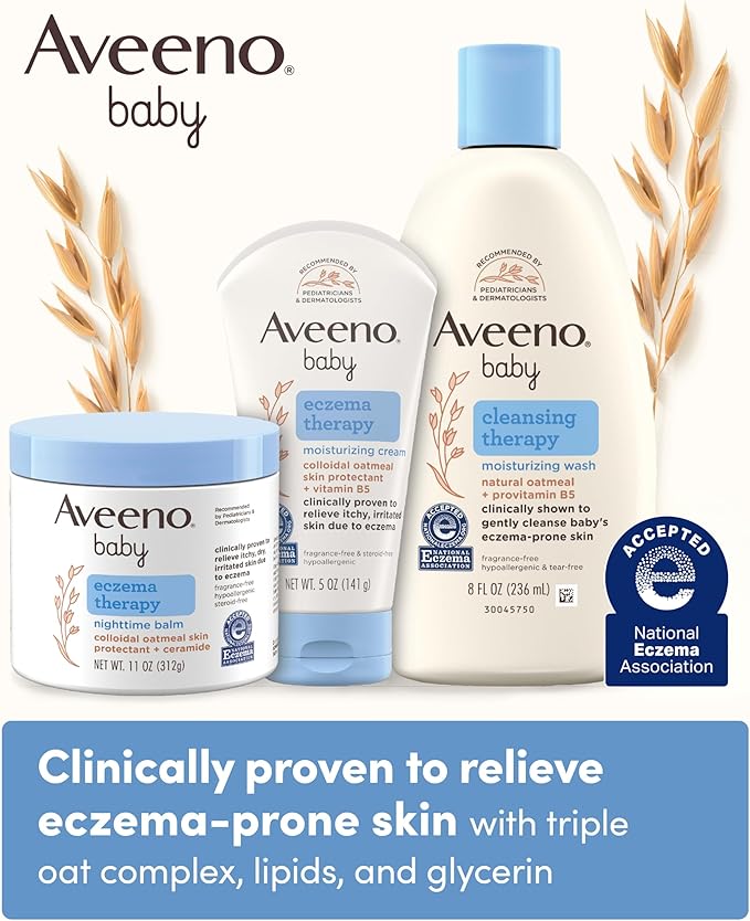 Aveeno Baby Eczema Therapy Nighttime Body Balm, Moisturizing Eczema Treatment, Ceramides, Triple Oat Complex, Soothes Dry, Itchy Skin, Hypoallergenic, Fragrance & Steroid Free, 11oz