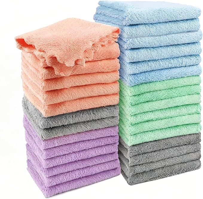 30 Pack Baby Washcloths, Microfiber Coral Fleece 7 x 9 Inch Baby Bath Face Towel, Baby Face Skin Wash Cloths Towels Set